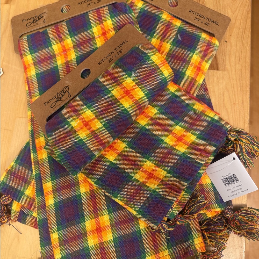 Primitives by Kathy rainbow Plaid Fringe kitchen towels
